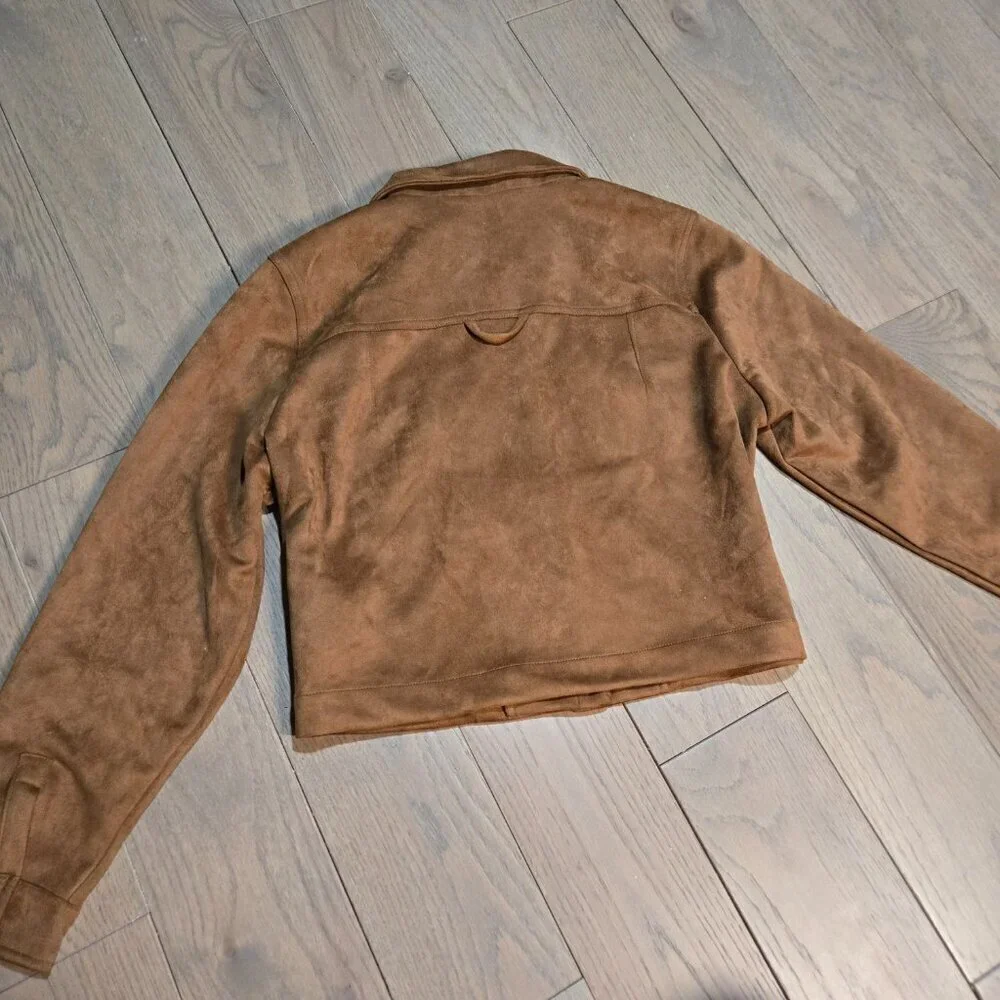 1 Sunset Lane Suede like Snap Jacket Brown Western Size L